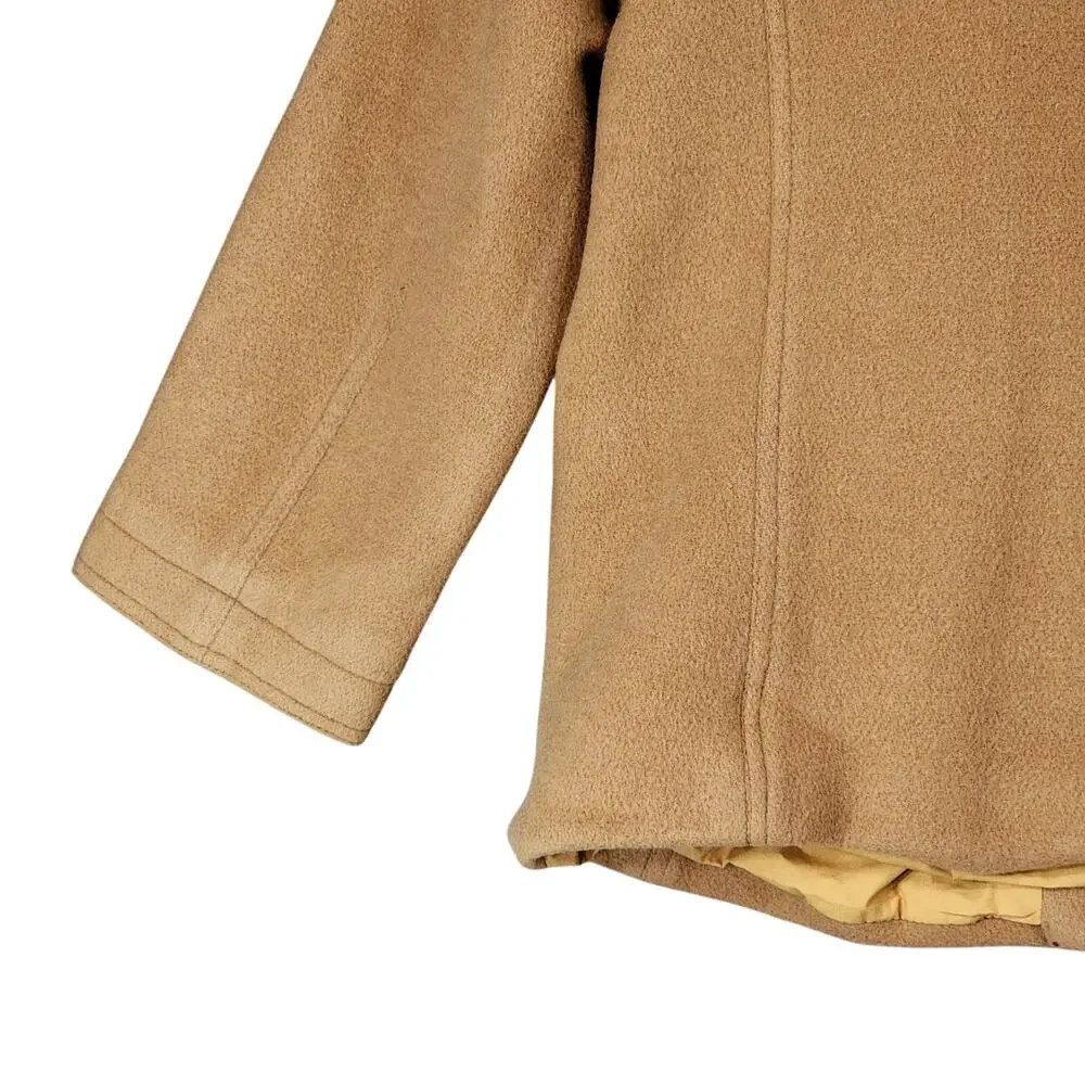 J Crew Pea Coat sz M Women Camel Beige‎ Wool Lined Double Breasted Pockets READ - Picture 13 of 14